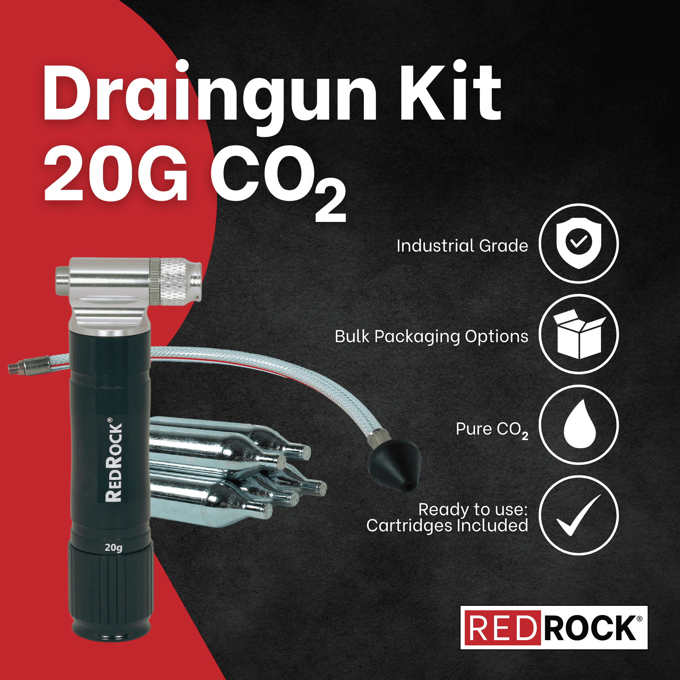 RedRock 20g HVAC Drain Line Cleaning – Reusable CO₂ HVAC Blaster Tool | with 5x 20g Cartridges | Fast, DIY Air Conditioner Tool