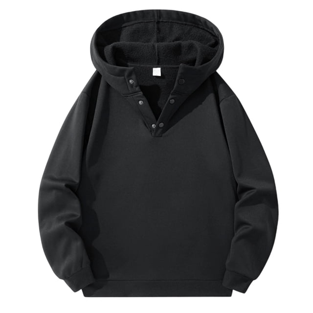 Dagugfen Mens Hoodies Quarter Button Long Sleeve Drop Shoulder Loose Sweatshirt Casual Pullover Solid Color