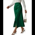 thumbnail image 1 of Falda de Satén de Seda con Cintura Alta y Cremallera para Mujer. Verde L, 1 of 7