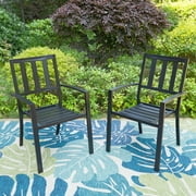 MF Studio Set of 2 Outdoor Patio Dining Chairs, Heavy-Duty Metal Steel Stack-able Chair, Black