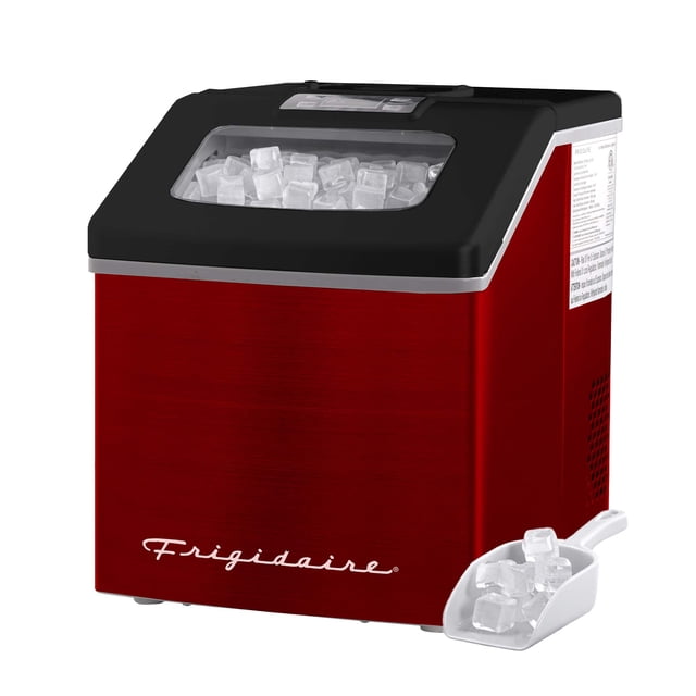 Machine à glaçons carrée transparente Frigidaire 40 lb, machine à glaçons de comptoir avec commandes numériques, acier inoxydable rouge