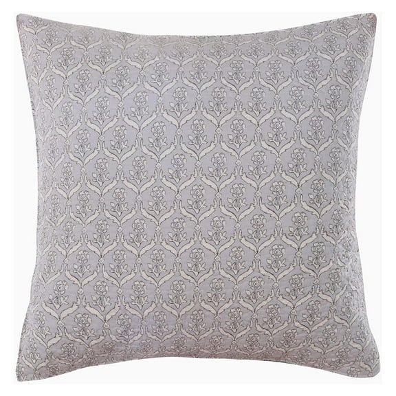 - Mockingbird - Euro Shams Set of Two - (26x26in.), No Insert - Stamped Floral Print - Dark Grey, Light Grey, Cream - 100% Cotton