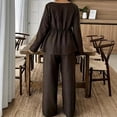thumbnail image 4 of adaychics 2 Piece Outfits for Women Square Neck Long Sleeve Peplum Blouses Matching Wide Leg Pants Sets for Travel, 4 of 6