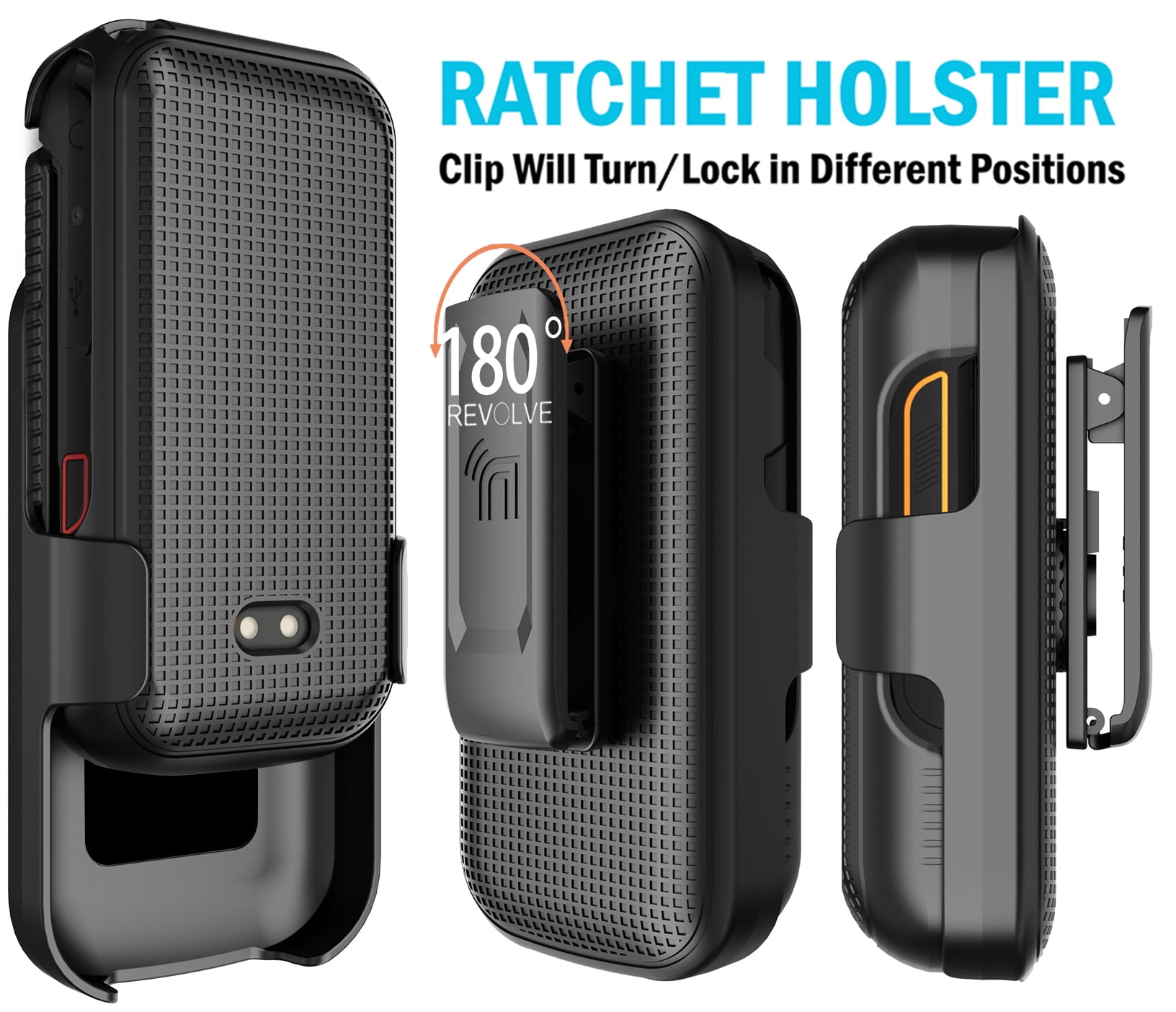 Nakedcellphone Case and Belt Clip Combo for Sonim XP3plus 5G Flip Phone (XP3 Plus X320, 2025), Textured Hard Cover and Holster/Holder - Black Tread