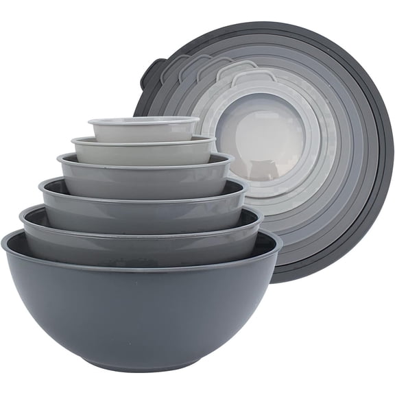COOK WITH COLOR 12-Pc Mixing Bowls with Lids Set Plastic Bowls for Kitchen, Gray