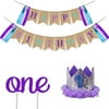 SWYOUN Burlap Happy Birthday Banner Mermaid Theme Crown One Cake Topper Party Garland Supplies