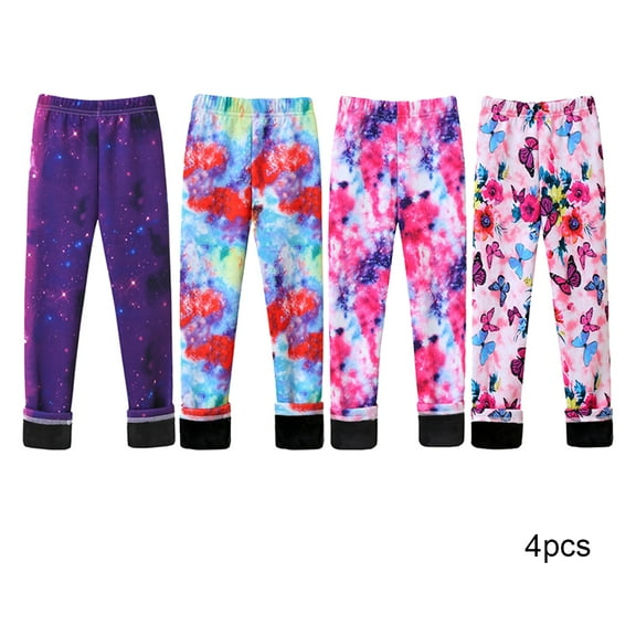 Godderr 4PCS Kids Toddler Girls Fleece Lined Leggings Winter Pants Warm Thick Stretchy Spring Autumn Leggings for 3-10Y