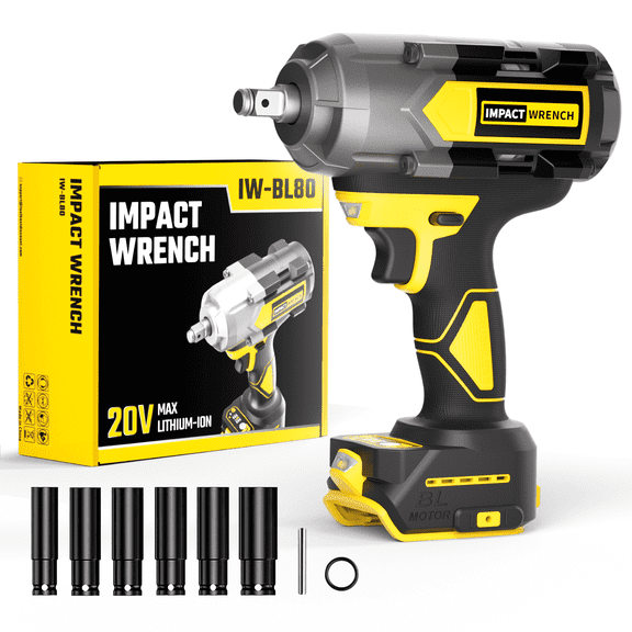 Cordless 1/2" Impact Wrench for DEWALT 20V Battery (no battery), 1200N.m / 900 ft-lbs Impact Driver, 3-Speed Electric Impact Gun, Tool Only with 6 Sockets