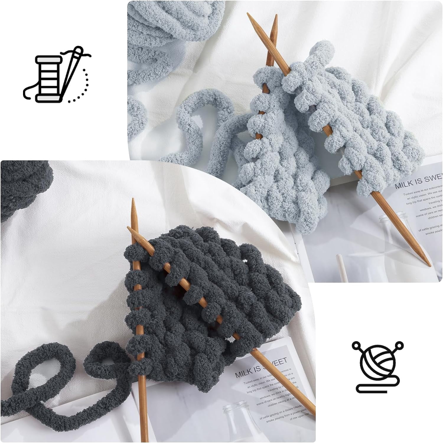8Pcs Assorted Chunky Yarn for Crocheting,Super Bulky Large Soft Fluffy Yarn,Plush Fuzzy Yarn,Thick Chenille Yarn for Hand Knitting/Arm Knitting(27yds,8 oz Each Skein)
