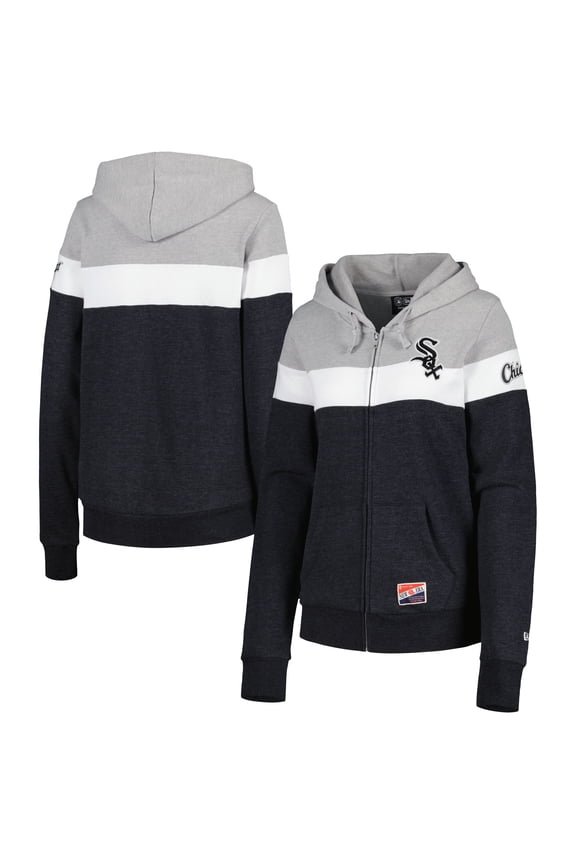 Women's New Era Heather Black Chicago White Sox Colorblock Full-Zip Hoodie Jacket