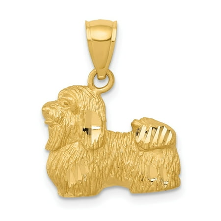 Shih Tzu Pendant - 14k Yellow Gold Satin And Textured Shih Tzu Dog Pendant 19x16mm