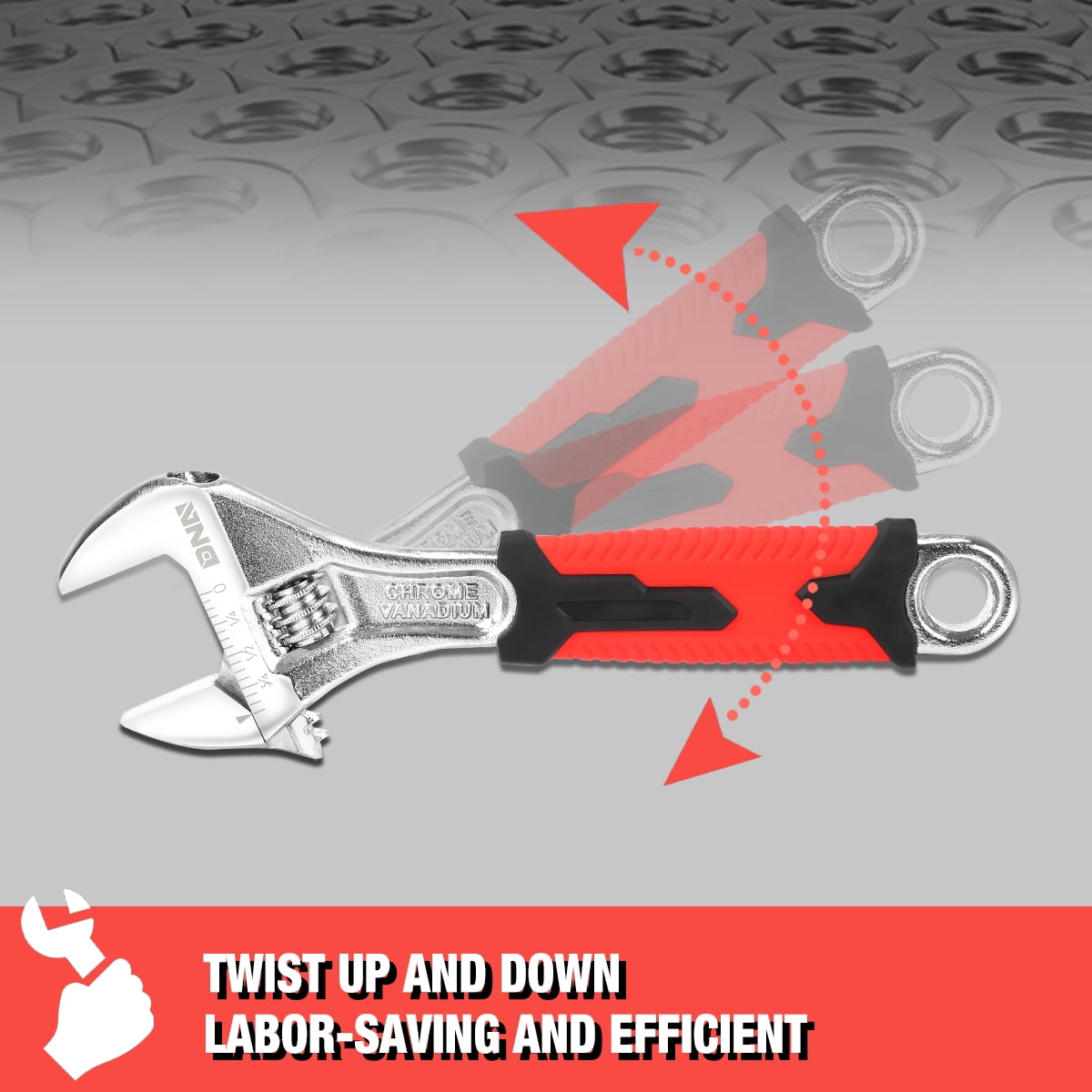 8"+12" Durable 1-1/4" / 1-5/8" Jaw Opening Adjustable Wrench W/Rubberized Grips