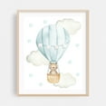 thumbnail image 2 of Blue Hot Air Balloon, Bear, Forest Animals, Woodland Animals, Boy Nursery - Illustration Hot Air Balloon Watercolor Whimsical Animal Stars Unframed Wall Art Print 6 x 8 inches, 2 of 13