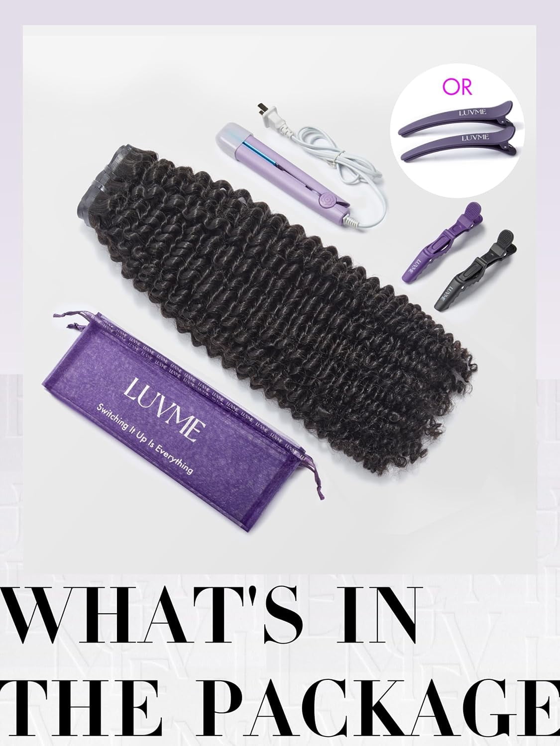 LUVME Seamless 24" Clip in Hair Extensions Human Hair Kinky Curly with Soft Invisible PU Weft Natural Black Hair for Women