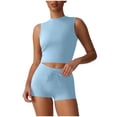 thumbnail image 2 of YHAJDS Womens 2 Piece Summer Set Yoga High Neck Short Sleeve Round Top Leggings, 2 of 4