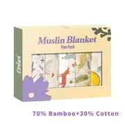 Elinfant 5pcs Gift Set Bamboo Cotton Muslin Bib Burp Cloth 100% Cotton 60*60cm 2 Layers Baby Scarf Handkerchief 60X60cm KB010-Wheat