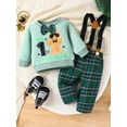 thumbnail image 2 of Suealasg Baby Boys Christmas Gentleman Suits Outfits 3M 6M 9M 12M 18M 24M Infant Boys Long Sleeve Gingerbread Man Print Sweatshirt + Plaid Suspender PHoliday-themed Clothing for Newborn Boys, 2 of 9
