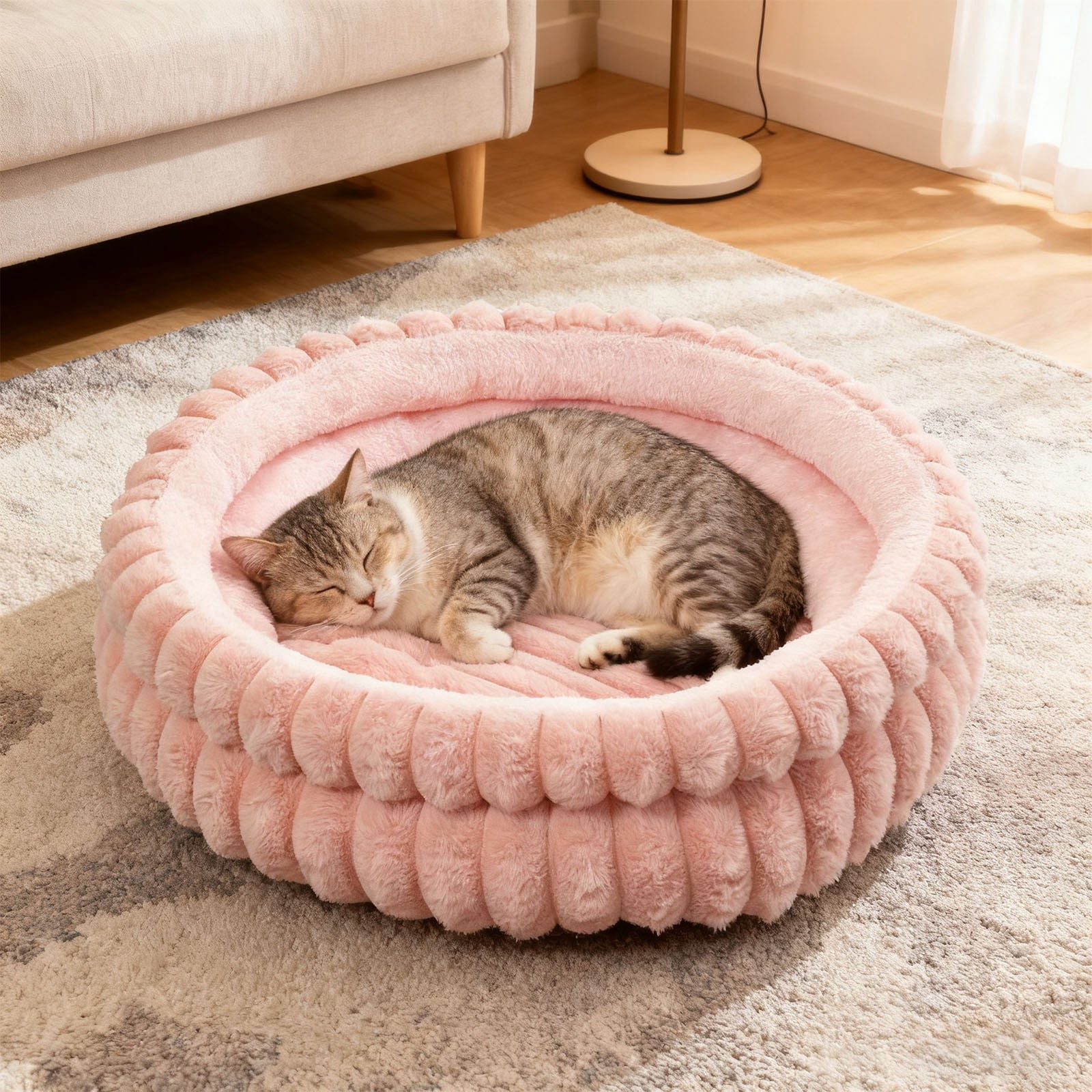 Dvumao Round Plush Pet Bed – 15.7-Inch Fleece Cat & Small Cat Nest