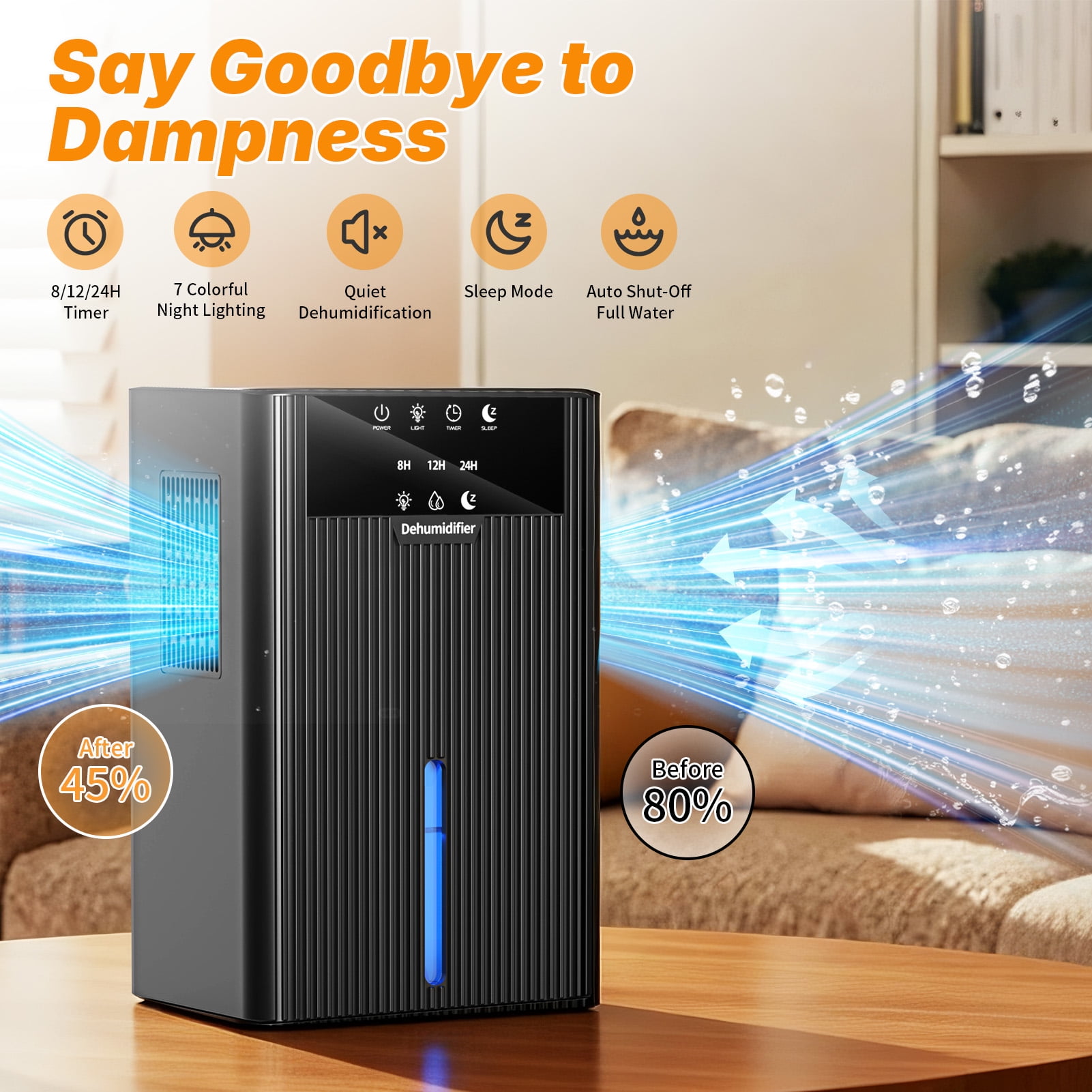 Dehumidifiers for Home, 75 OZ Dehumidifier for Room with 7 Color Night Light,Auto Shut Off, Sleep Mode,24H Timer (800 sq. ft) Black