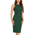 thumbnail image 4 of Vestido de tubo sin mangas INSPIRE CHIC para oficina de mujer, cuello redondo, con cinturón, vestido de lápiz de negocios XL verde, 4 of 6