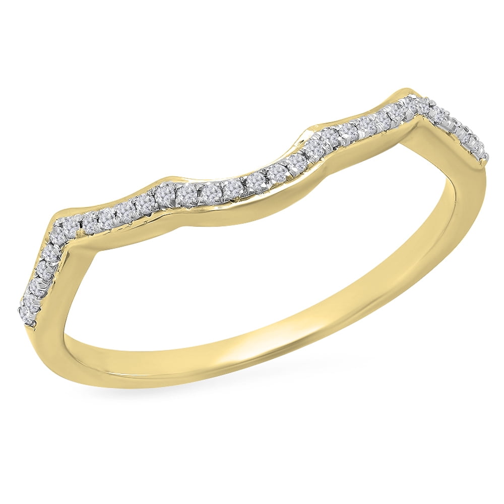 0.10 Carat 10K Gold Round White Diamond Ladies Wedding Stackable Band Contour Guard Ring 1/10 CT ctw