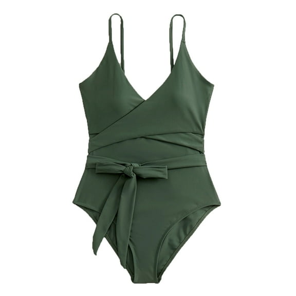 Ausyst Swimsuit Women Sexy Backless Solid V-neck Chest Cross Waist Lace-up One-piece Bikini without Steel Support One-piece Swimsuit, Summer Clearance!