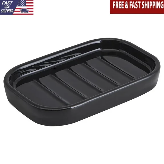 Ceramic Soap Dish Glossy Black Bathroom Accessory Jewelry Holder Elegant Design