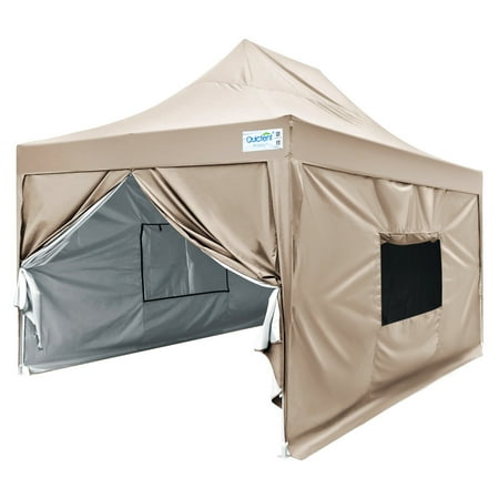 Quictent Privacy 10x15 EZ Pop Up Canopy Party Tent Gazebo with 4 Sidewalls & Mesh Windows Waterproof (Beige)