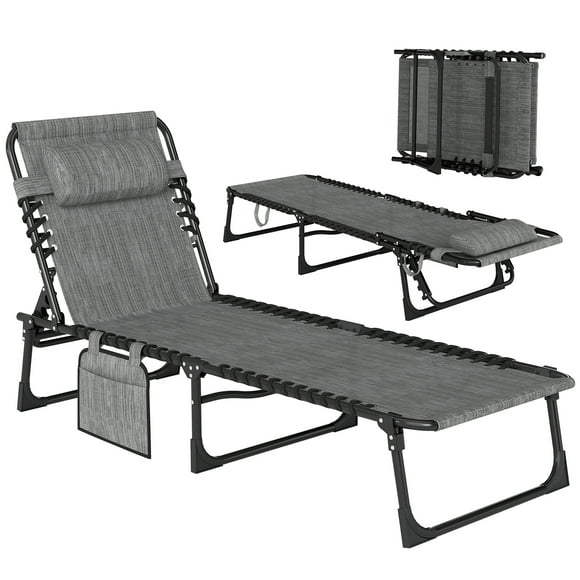 Outsunny Chaise Longue Pliante, Chaise de Bronzage Inclinable avec Dossier Réglable
