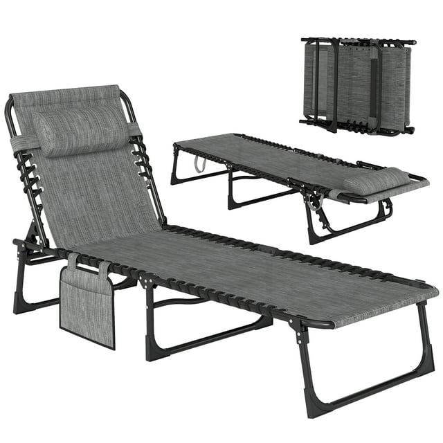 Outsunny Chaise Longue Pliante, Chaise de Bronzage Inclinable avec Dossier Réglable