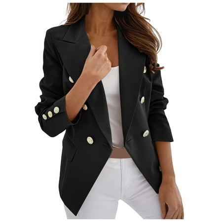 WuYIZon Womens Casualblazeres Jacket Button Long Sleeve Work 0Ffice Blazeres Lapel Open Front Jacket New Fashionable Simple Double Jacket Women s Clothing