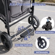 4 Seater Stroller Wagon for 4 Kids, Cuoote Kids Wagon Stroller with Large Storage Bag, Adjustable Canopy, Foldable Toddlers Wagon