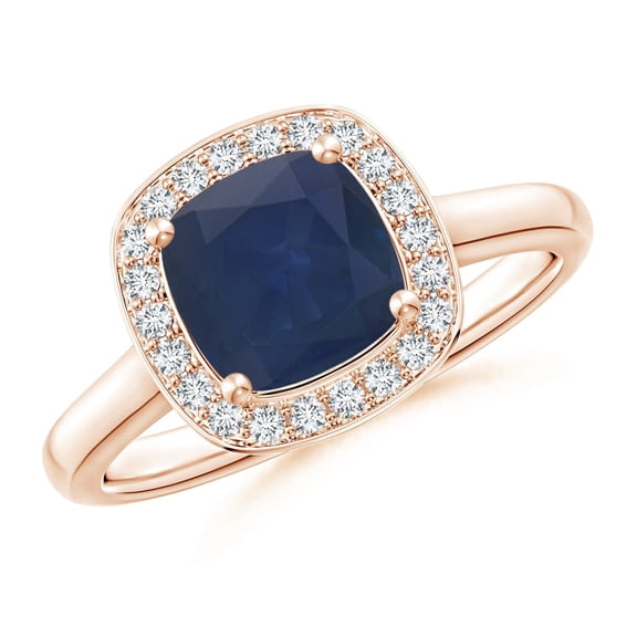 ANGARA Natural Cushion 1 ct Blue Sapphire Ring with Diamond Halo in 14K Rose Gold for Women (Size-6mm) | September Birthstone, Anniversary, Jewelry Gift for Women | Natural Blue Sapphire Ring
