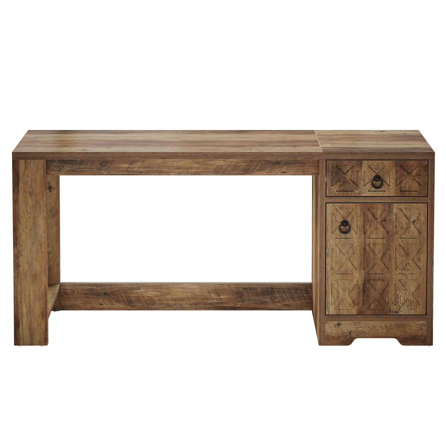 Demi Bonn 59" Handcrafted L-Shape Desk, Rustic Home Office Computer Station, Elegant Workspace Solution for Daily Work & Study, Brown