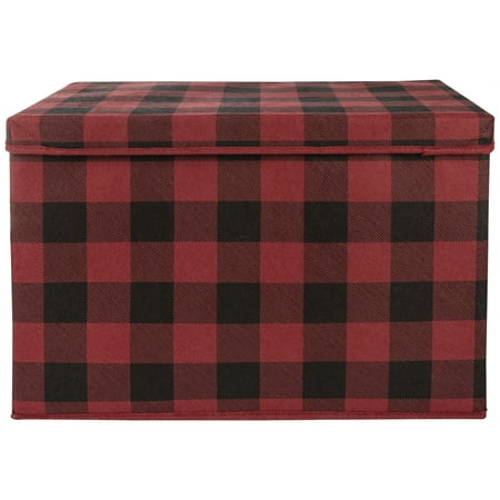 UPC: 0846216064425 | Sammy & Lou Black and Red Buffalo Check Felt Storage Toy Box. Infant Toddler Unisex.