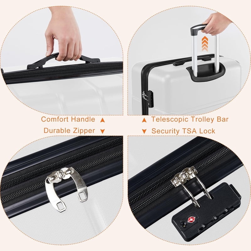 Sybels 28 Inch Carry On Luggage, Hard Shell Expandable Suitcase with TSA Lock and Double Spinner Wheels, White