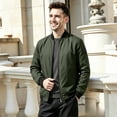 thumbnail image 2 of Men's Casual Spring and Fall Jacket Lightweight Bomber Jacket Men Color Block with Zipper Pocket Outerwear for Daily Wear Army Green L, 2 of 5