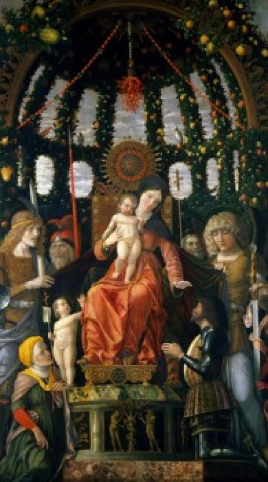 Virgin and Child Surrounded by six saints and Gianfrancesco II Gonzaga or Madonna of Victory by Andrea Mantegna oil on canvas 1495 (1431-1506) France Paris Musee du Louvre Canvas Art - Andrea M
