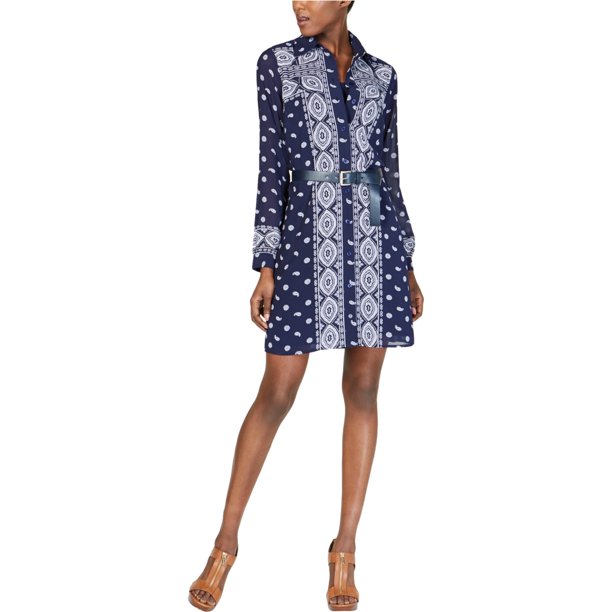 Michael Kors Vestido camisero con botones en la parte delantera para mujer, azul, pequeño Michael Kors Camisa de vestir