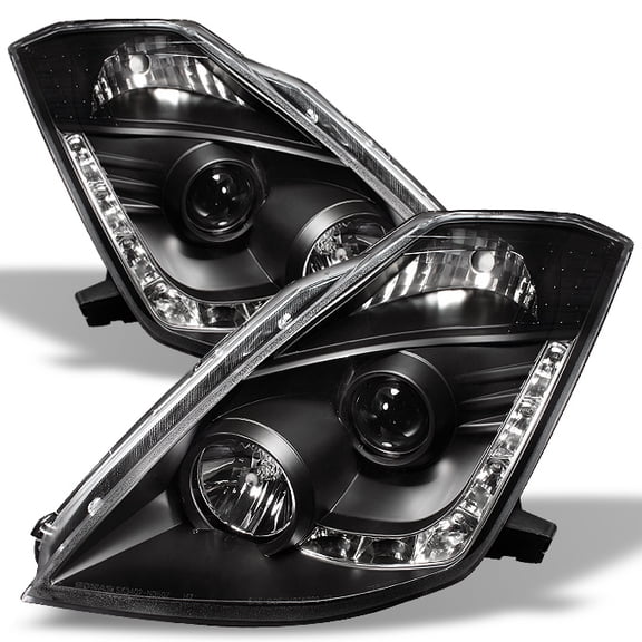 AKKON - For Nissan 350Z Fairlady Z Z33 Black Bezel DRL Daylight LED Strip Xenon HID Type Projector Headlights