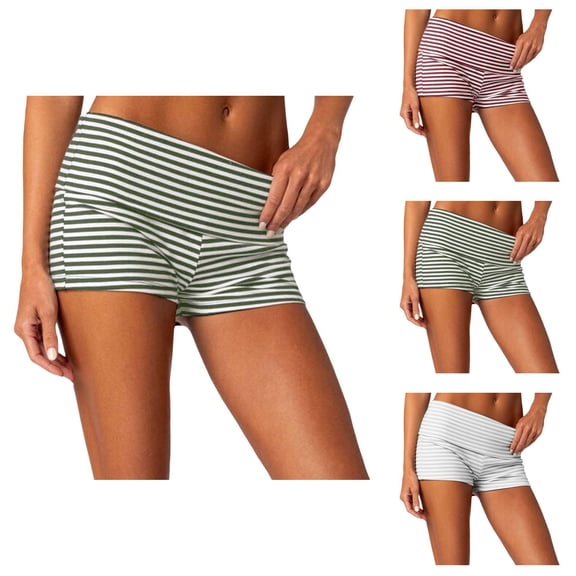 Striped Foldover Shorts for Women 2026 Summer Casual Slim Fit Soft Stretchy Mini Shorts Hot Pants