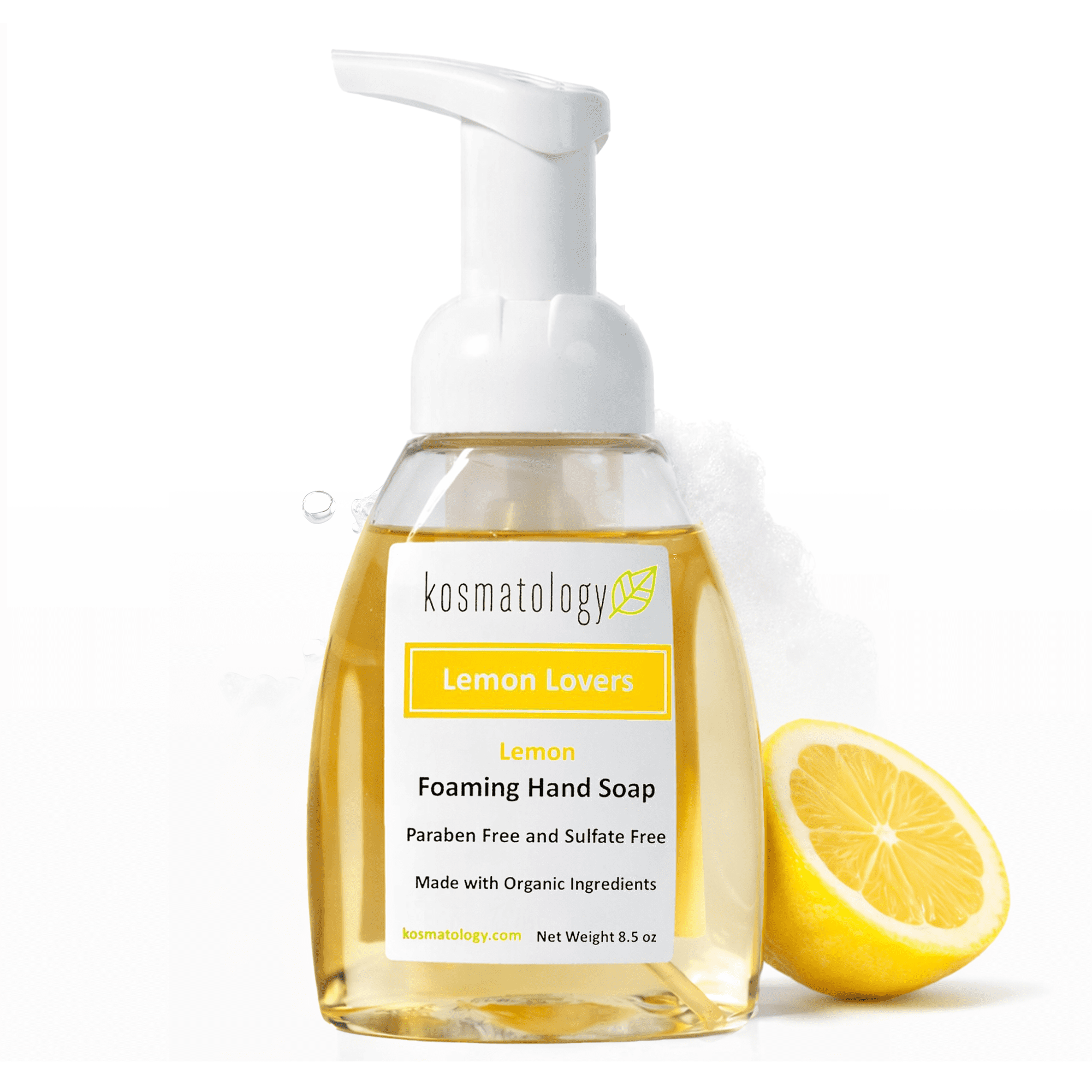 kosmatology Lemon Lovers Organic Foaming Hand Soap | Moisturizing Hand Wash | Clean Ingredients, Infused with Essential Oils | 8.5 fl oz