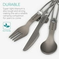 thumbnail image 5 of Navaris Titanium Folding Utensil Set - Fork Knife Spoon Foldable Metal Silverware Utensils for Camping, Backpacking, Hiking - With Carabiner and Bag, 5 of 8