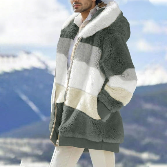 Casual Mens Big and Tall Jackets Hooded Fleece Green Jacket Color Block Lightweight Zip Up Mens Coats Winter