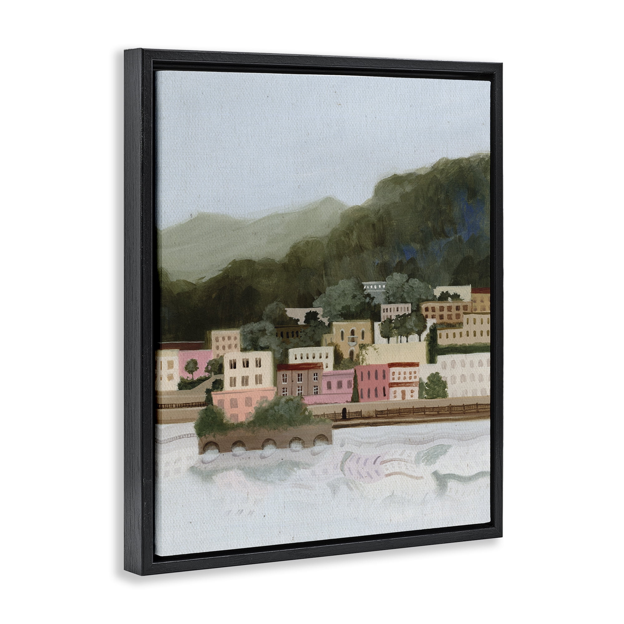 Stupell Industries Mountains By The Sea Black Framed Floater Canvas Wall Art, design by Grace Popp