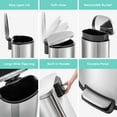thumbnail image 4 of Qualiazero 13.2 Gallon (50L) Stainless Steel D-Shape Step-On Trash Can, Kitchen Garbage Bin, Soft-Close Lid, Fingerprint-Resistant, Silver, 4 of 14