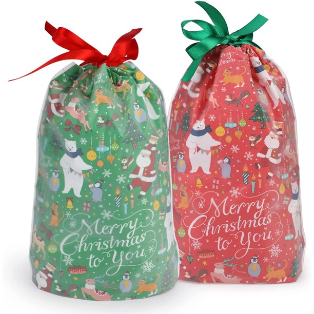 ShenMo 24 bolsas grandes de regalo de Navidad, bolsas con cordón, bolsa de regalo, bolsita de embalaje para Navidad, cumpleaños de niños, bolsa de galletas, bolsa de dulces (A) LingWen 9024715165435