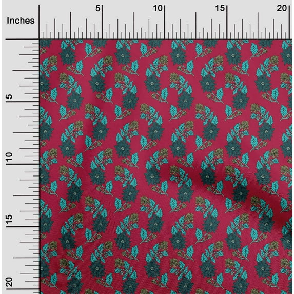 oneOone Organic Cotton Poplin Twill Fabric Leaves & Floral Block Print Fabric By Yard 42 Inch Wide
