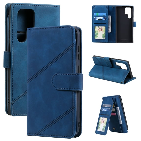 Allytech Luxury Wallet Case for Samsung Galaxy S25 with Wrist Strap, [9 Card Slots] [1 Cash Pocket] Premium PU Leather   Soft TPU Shockproof Magnetic Clasp Kickstand Protective Case, Blue