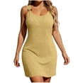 thumbnail image 3 of QIUOMBBP Womens Tank Mini Dresses Sleeveless Crew Neck Split Side A Line Dress Loose Casual Summer Beach Sundress Yellow L, 3 of 10